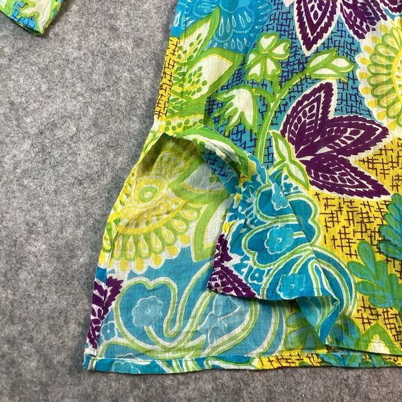 Azulu Colorful Sheer Beach Cover Up Tunic 100% Cotton Size Medium - Picture 11 of 12